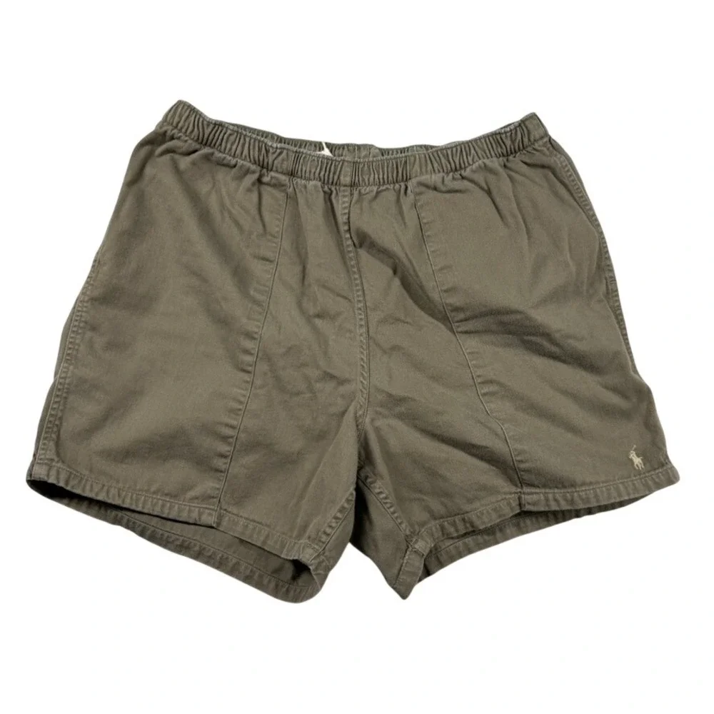 Vintage Polo Ralph Lauren Shorts Mens L Brown Army Green Elastic Baggies Pony 5